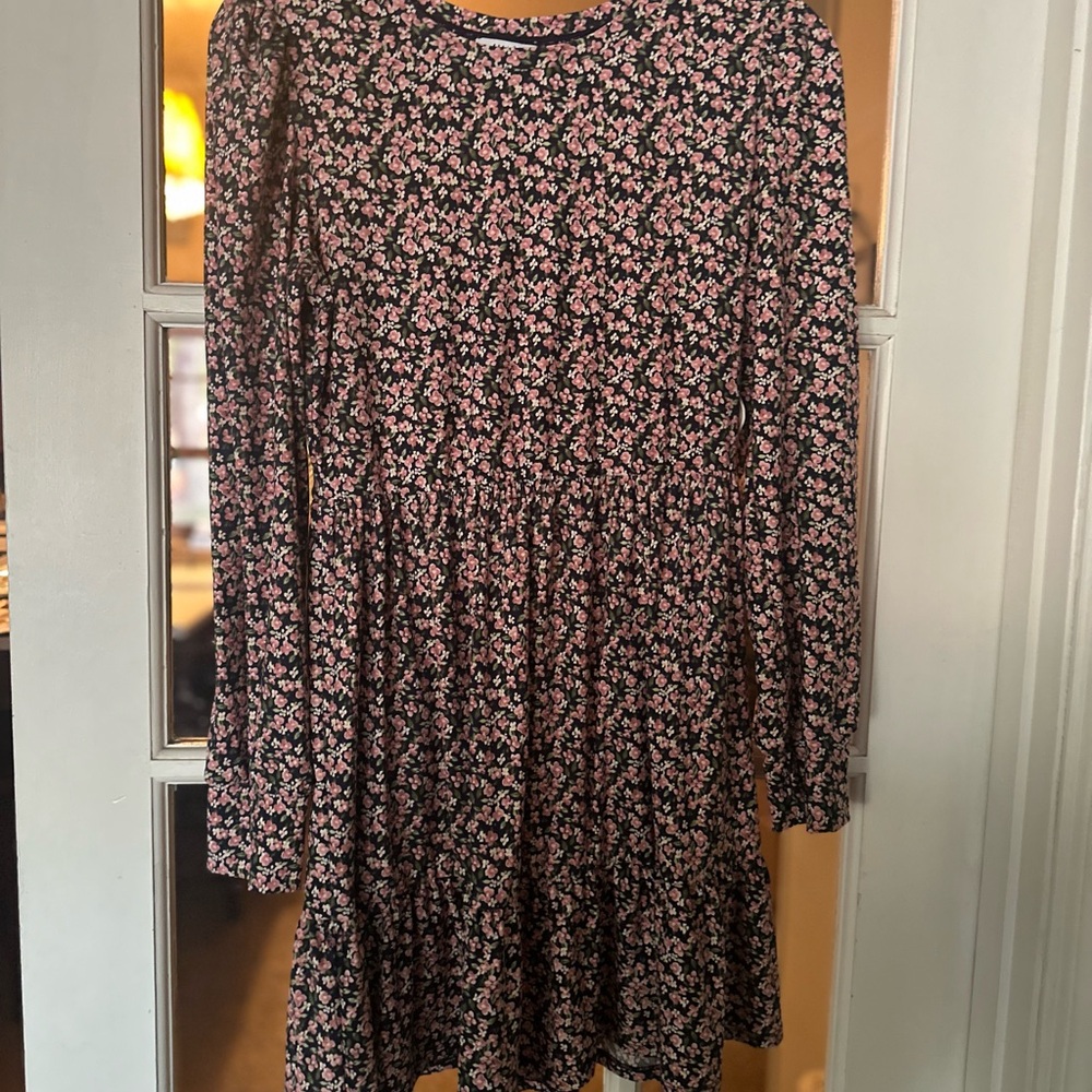 AUW Navy and Pink Floral Long Sleeve Dress